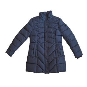 Binacl dark navy zip snap high neck puffer SIZE S‎
